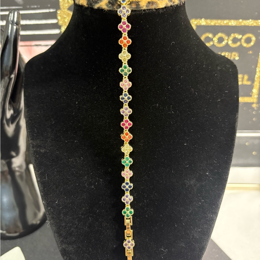 Multicolor Mini Clover Goldtone Bracelet
